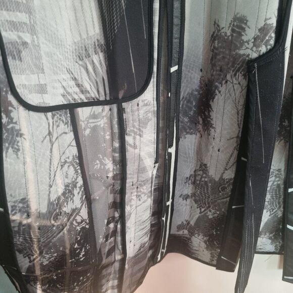 K Designer Black & White Geometric Leather-Panel Coat – Size S – Made in Lisbon - Picture 6 of 7